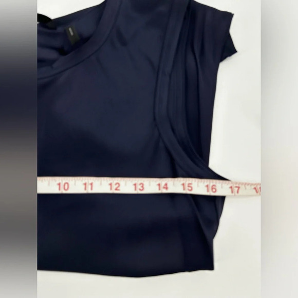 NWT Helmut Lang Navy Satin Sleeveless Asymmetrical  Harness Shoulder Top Size S - Picture 14 of 16